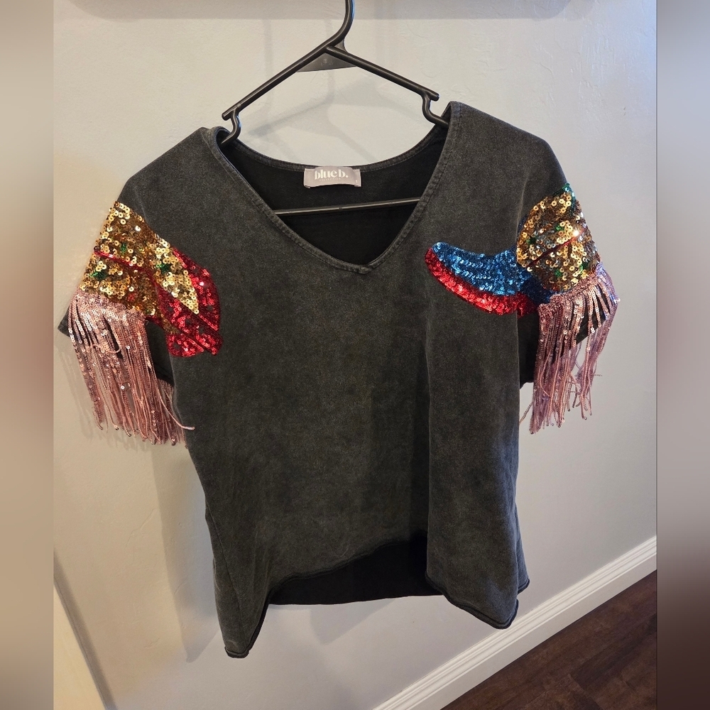 Colorful Rodeo Sequin Fringe Tee - Picture 1 of 4